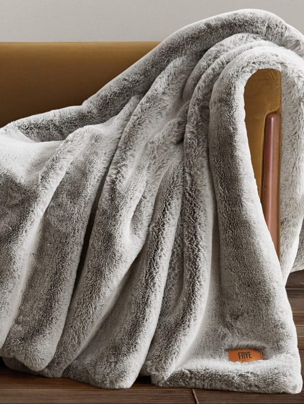 Frye Luxe Gray Faux Fur Throw Blanket